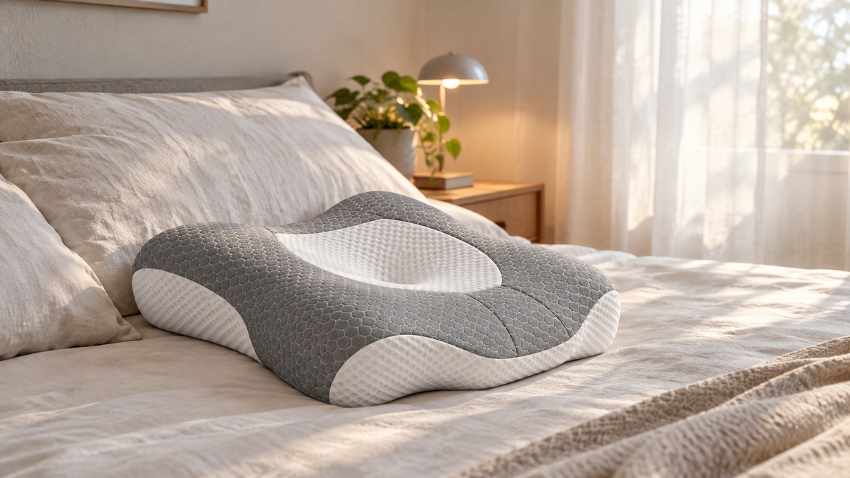 Cervical pillow in a cozy bedroom setting