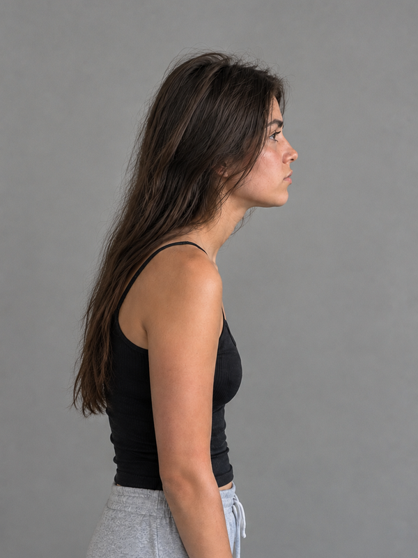 Before: forward-head tech neck posture
